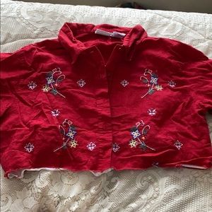 Red floral embroidered crop top